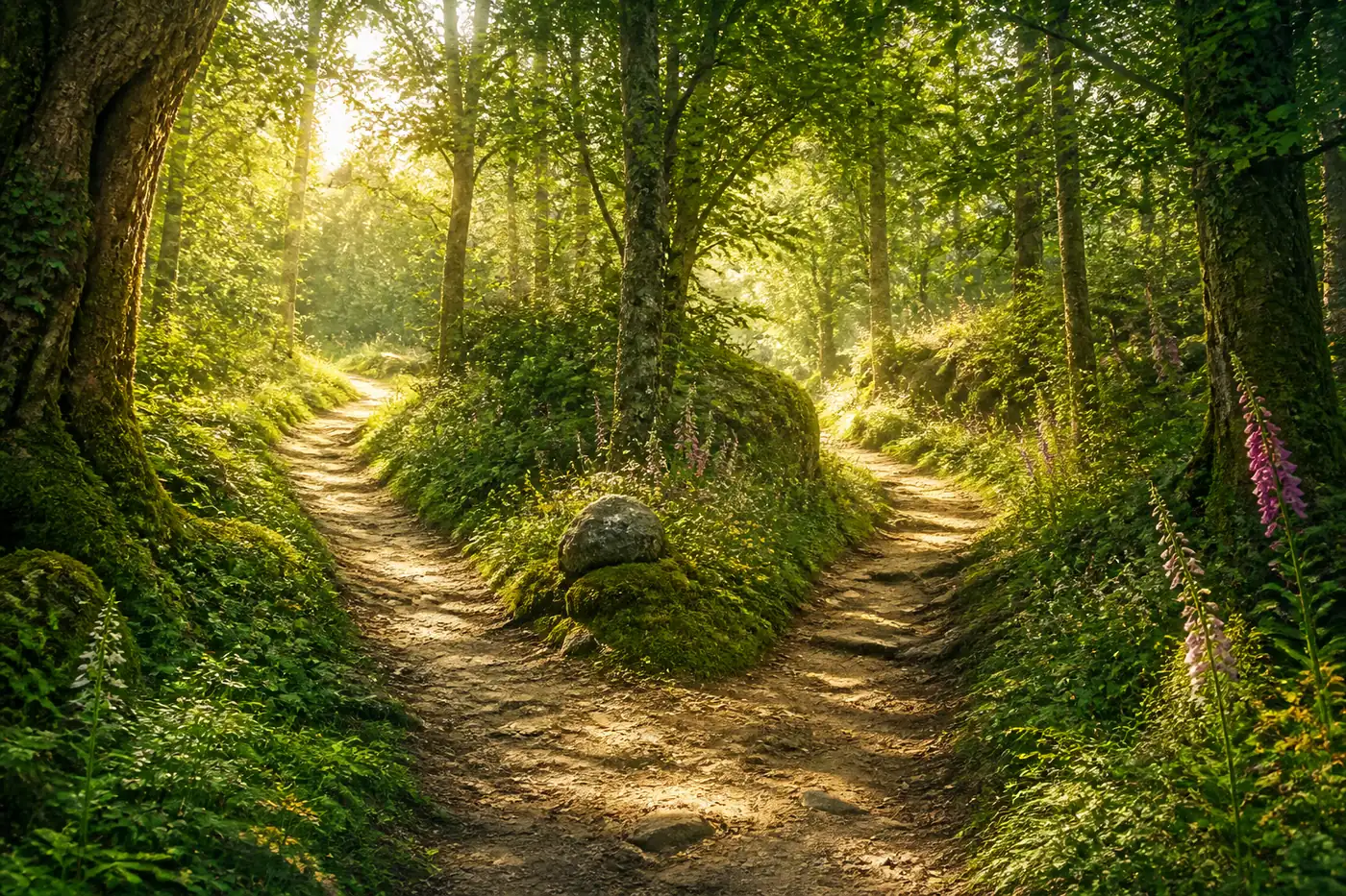 Aventure en forêt : un chemin, deux directions